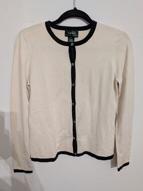 Lauren Ralph Lauren Cream Cardigan with Black Trim